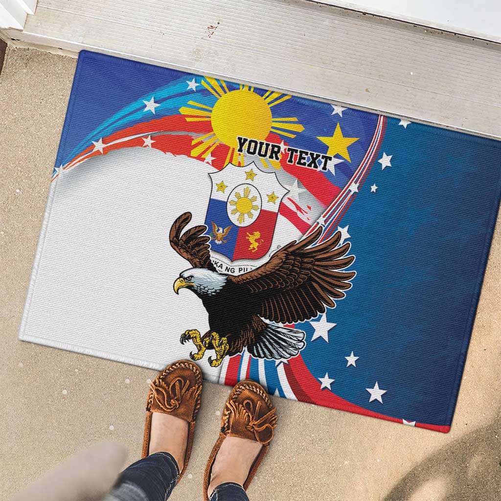 Personalized Filipino-American Rubber Doormat The Eight-Rayed Sun with Bald Eagle LT9 - Polynesian Pride