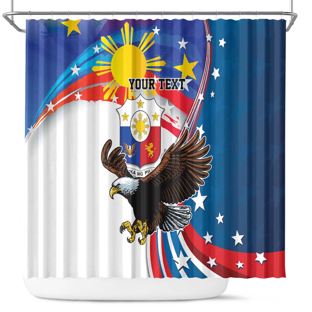 Personalized Filipino-American Shower Curtain The Eight-Rayed Sun with Bald Eagle LT9 Blue - Polynesian Pride