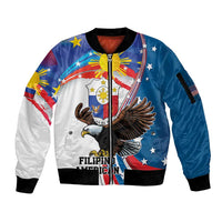 Personalized Filipino-American Sleeve Zip Bomber Jacket The Eight-Rayed Sun with Bald Eagle