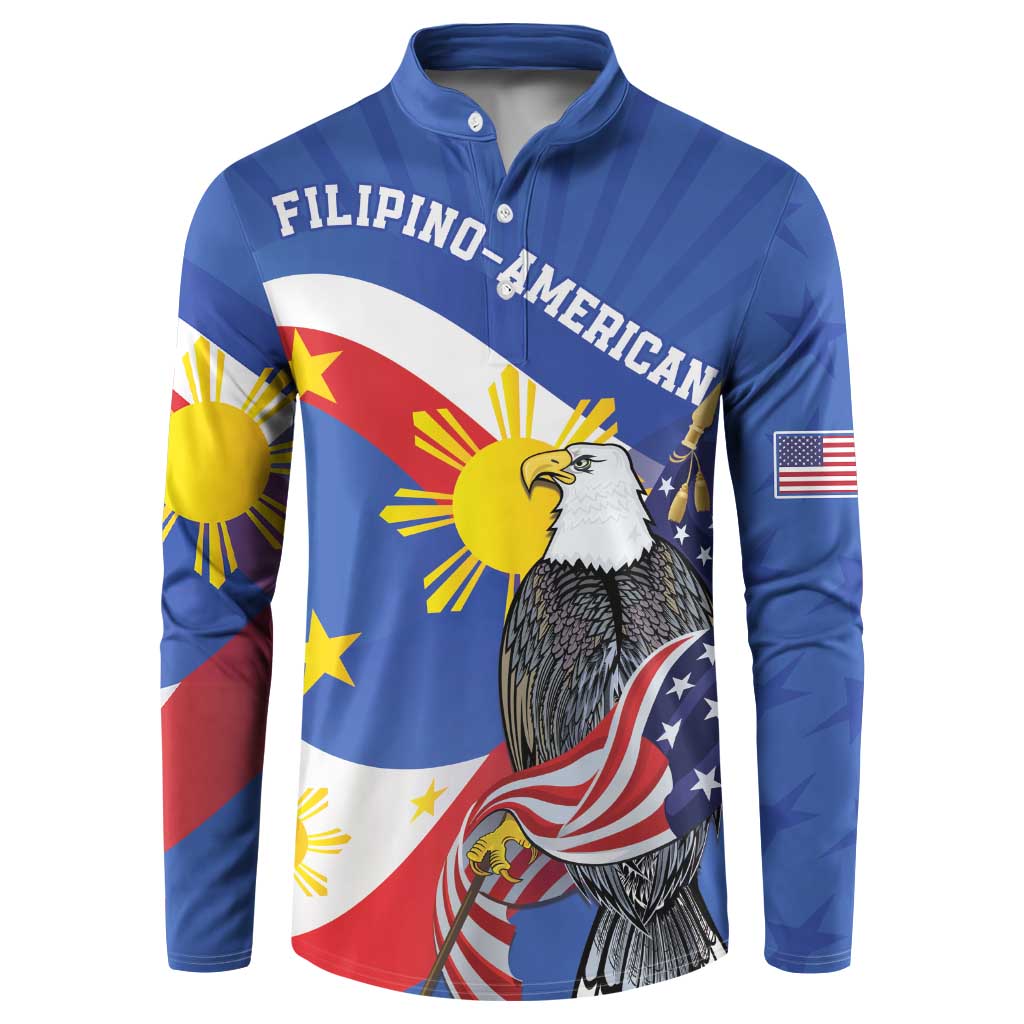 Personalized Filipino-American Button Sweatshirt Philippines Coat Of Arms with Bald Eagle LT9 White - Polynesian Pride