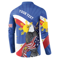 Personalized Filipino-American Button Sweatshirt Philippines Coat Of Arms with Bald Eagle LT9 - Polynesian Pride
