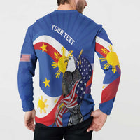 Personalized Filipino-American Button Sweatshirt Philippines Coat Of Arms with Bald Eagle LT9 - Polynesian Pride