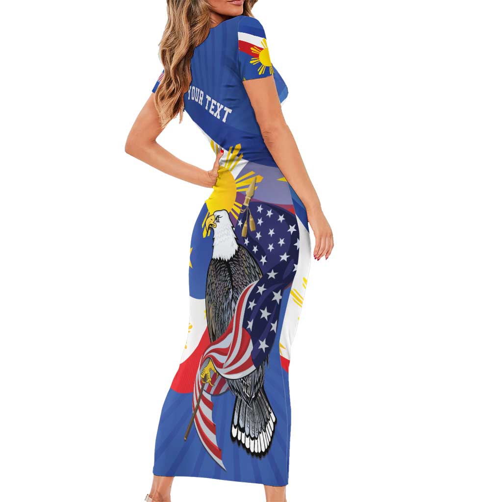 Personalized Filipino-American Family Matching Short Sleeve Bodycon Dress and Hawaiian Shirt Philippines Coat Of Arms with Bald Eagle LT9 - Polynesian Pride