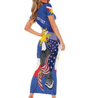 Personalized Filipino-American Family Matching Short Sleeve Bodycon Dress and Hawaiian Shirt Philippines Coat Of Arms with Bald Eagle LT9 - Polynesian Pride