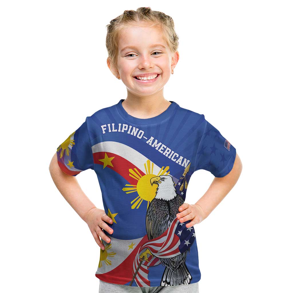 Personalized Filipino-American Kid T Shirt Philippines Coat Of Arms with Bald Eagle LT9 White - Polynesian Pride