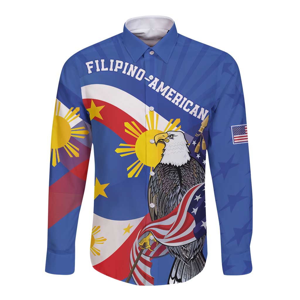 Personalized Filipino-American Long Sleeve Button Shirt Philippines Coat Of Arms with Bald Eagle LT9 Unisex White - Polynesian Pride