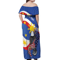 Personalized Filipino-American Off Shoulder Maxi Dress Philippines Coat Of Arms with Bald Eagle LT9 - Polynesian Pride