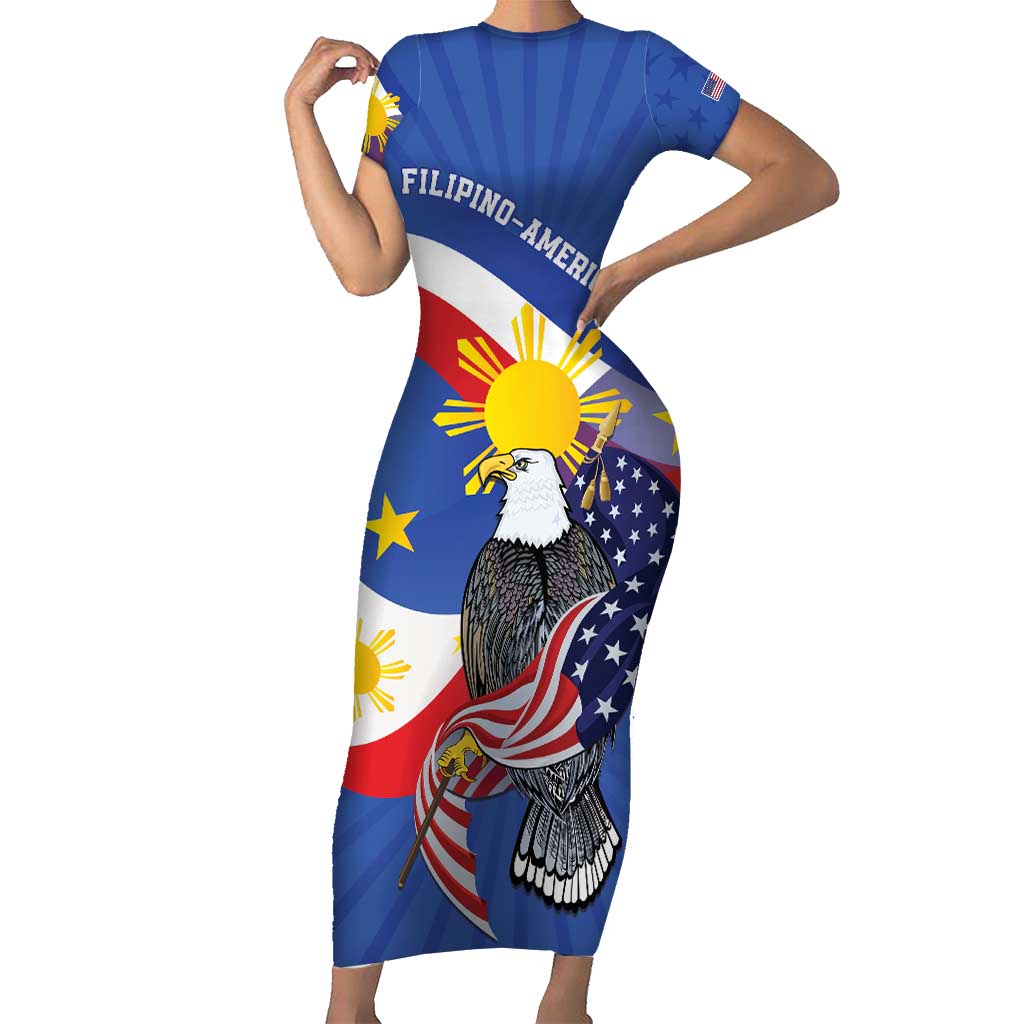 Personalized Filipino-American Short Sleeve Bodycon Dress Philippines Coat Of Arms with Bald Eagle