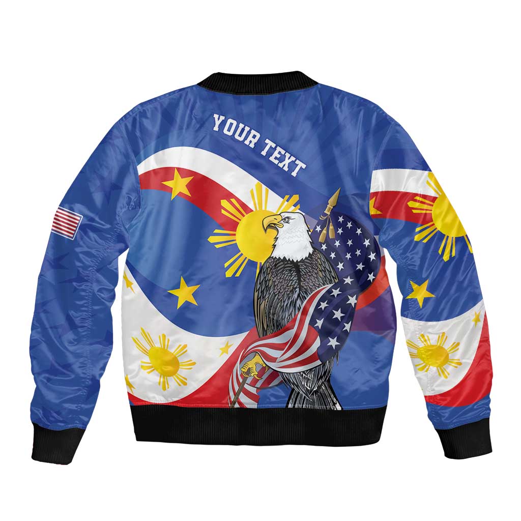 Personalized Filipino-American Sleeve Zip Bomber Jacket Philippines Coat Of Arms with Bald Eagle