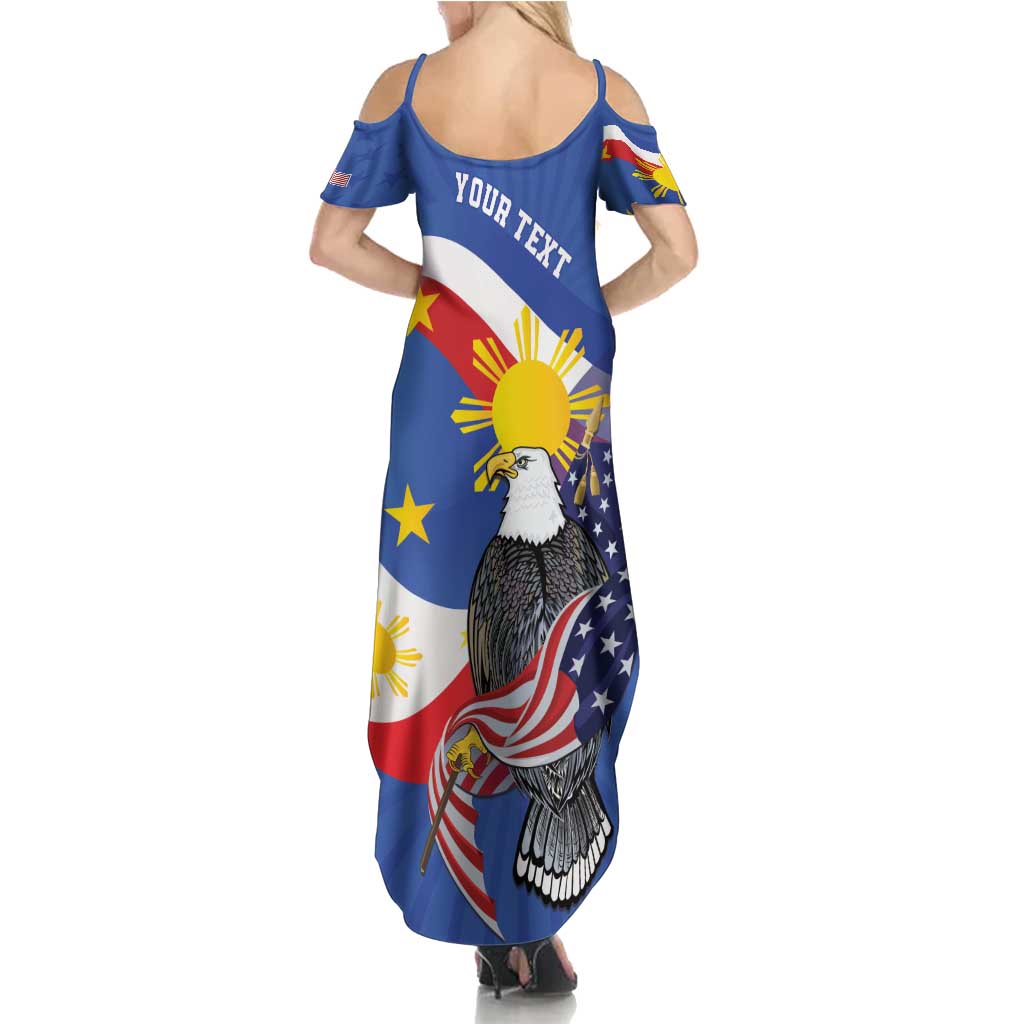 Personalized Filipino-American Summer Maxi Dress Philippines Coat Of Arms with Bald Eagle