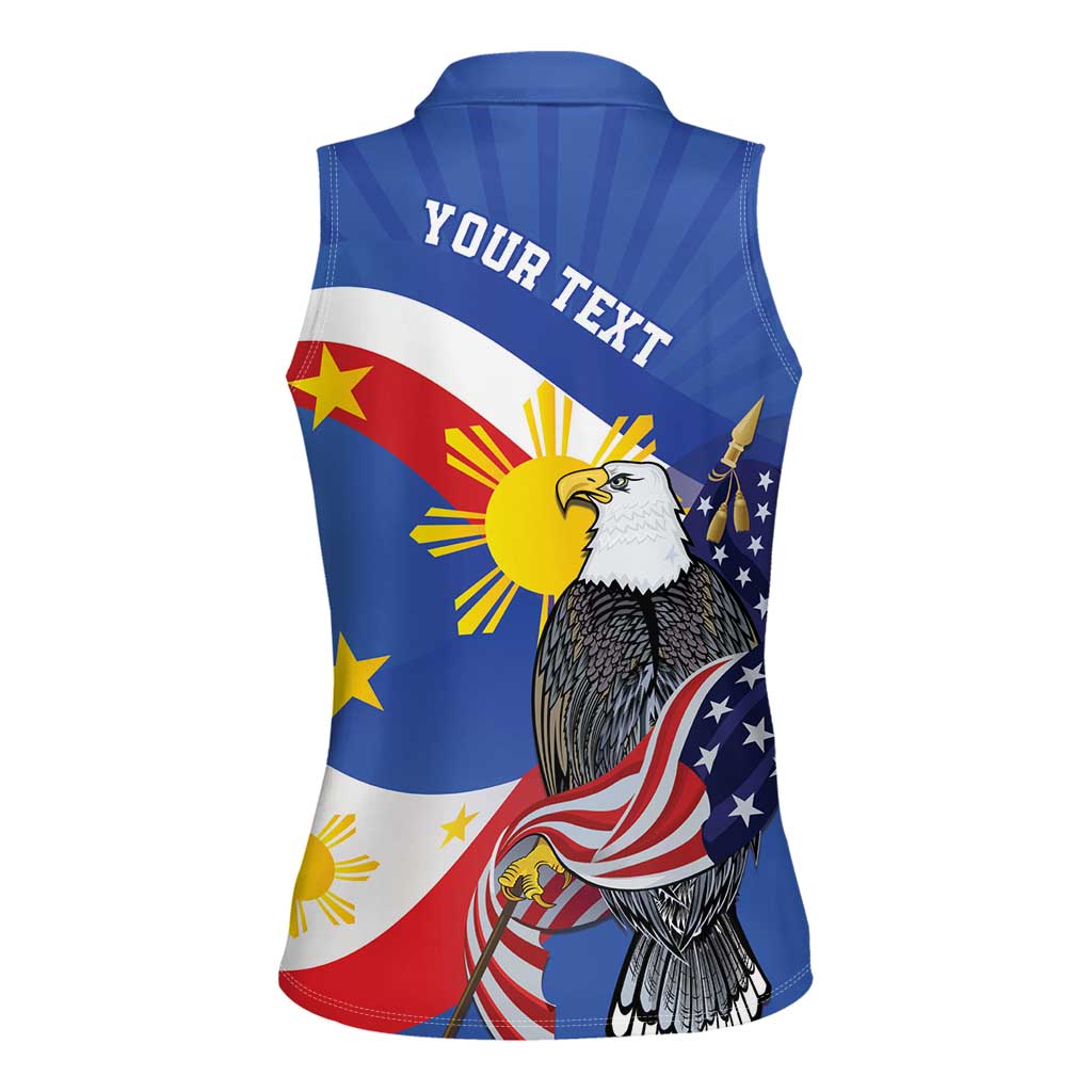 Personalized Filipino-American Women Sleeveless Polo Shirt Philippines Coat Of Arms with Bald Eagle LT9 - Polynesian Pride