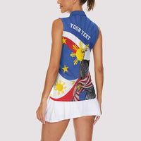 Personalized Filipino-American Women Sleeveless Polo Shirt Philippines Coat Of Arms with Bald Eagle LT9 - Polynesian Pride