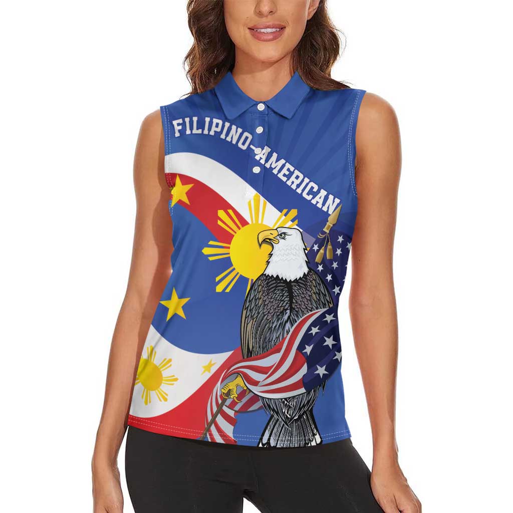 Personalized Filipino-American Women Sleeveless Polo Shirt Philippines Coat Of Arms with Bald Eagle LT9 - Polynesian Pride