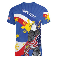 Personalized Filipino-American Women V-Neck T-Shirt Philippines Coat Of Arms with Bald Eagle LT9 - Polynesian Pride