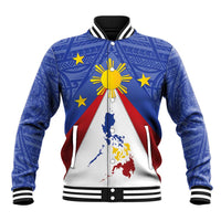 Personalized Pilipinas Eight-Rayed Sun Baseball Jacket Philippines Map With Polynesian Style LT9 Unisex Blue - Polynesian Pride