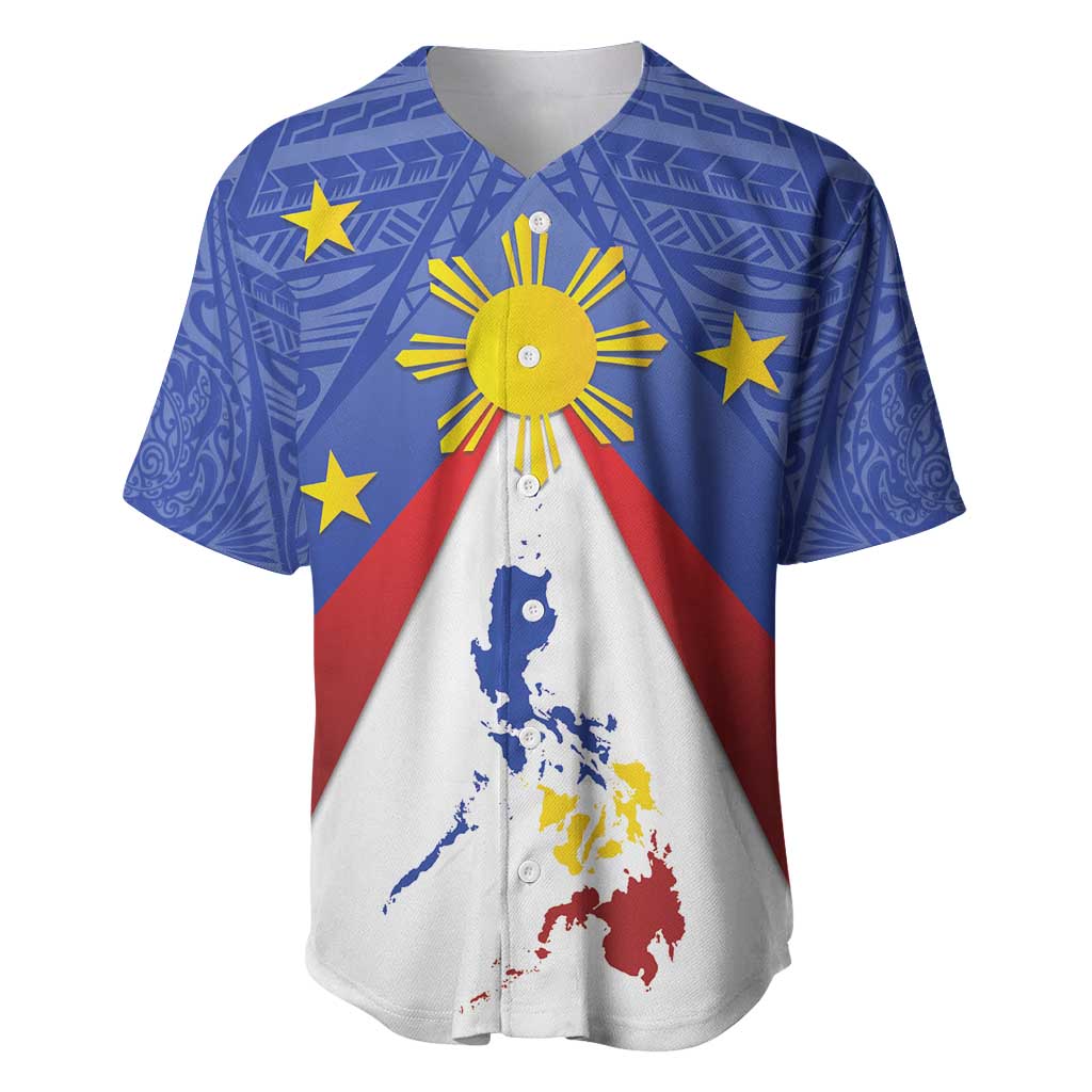 Personalized Pilipinas Eight-Rayed Sun Baseball Jersey Philippines Map With Polynesian Style LT9 Blue - Polynesian Pride