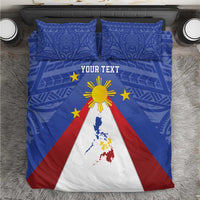 Personalized Pilipinas Eight-Rayed Sun Bedding Set Philippines Map With Polynesian Style LT9 Blue - Polynesian Pride