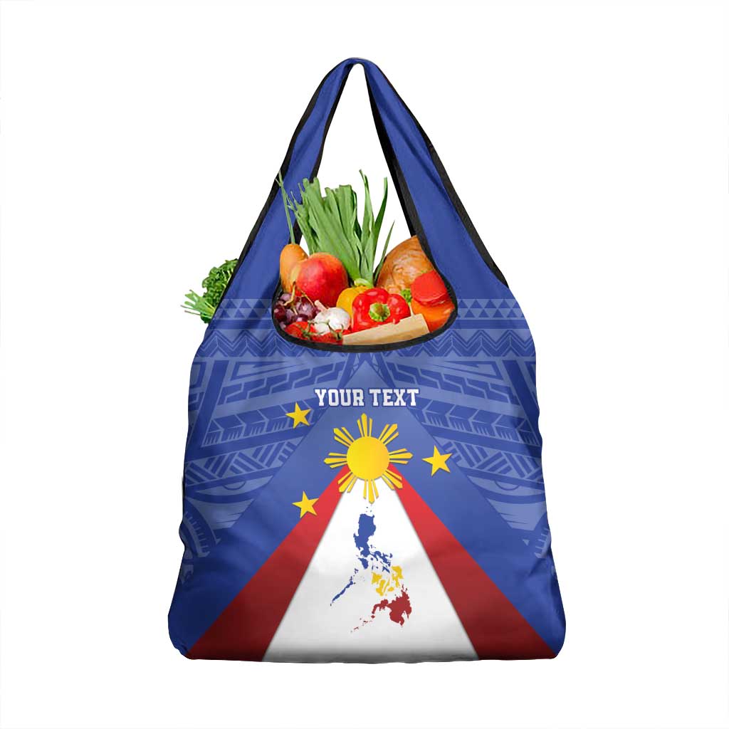 Personalized Pilipinas Eight-Rayed Sun Grocery Bag Philippines Map With Polynesian Style