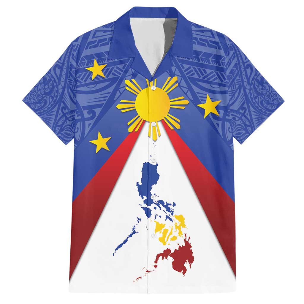 Personalized Pilipinas Eight-Rayed Sun Hawaiian Shirt Philippines Map With Polynesian Style LT9 Blue - Polynesian Pride