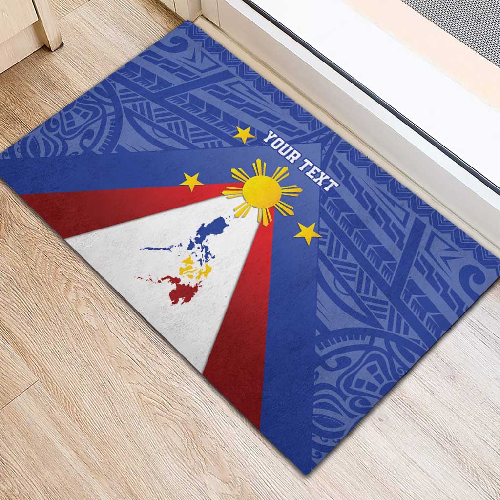 Personalized Pilipinas Eight-Rayed Sun Rubber Doormat Philippines Map With Polynesian Style