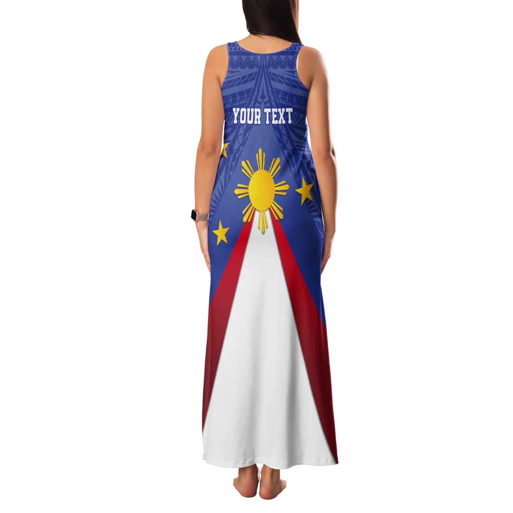 Personalized Pilipinas Eight-Rayed Sun Tank Maxi Dress Philippines Map With Polynesian Style