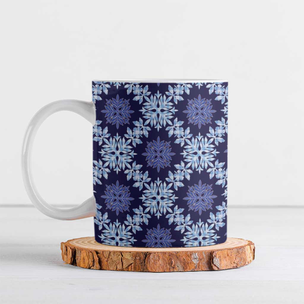 Palaka Hawaiian Quilt Seamless Pattern Ceramic Mug LT9 Blue - Polynesian Pride