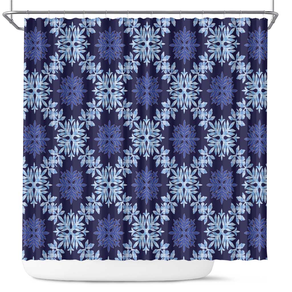 Palaka Hawaiian Quilt Seamless Pattern Shower Curtain LT9 Blue - Polynesian Pride