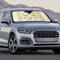 Squares Maile Leaf Auto Sun Shade Beige Palaka Hawaiian Quilt Pattern - Polynesian Pride