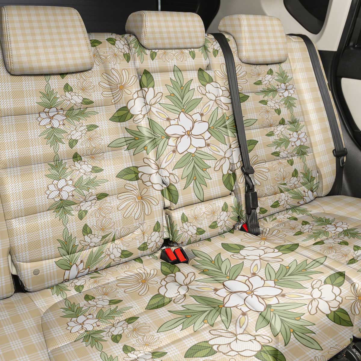 Squares Maile Leaf Back Car Seat Cover Beige Palaka Hawaiian Quilt Pattern LT9 - Polynesian Pride