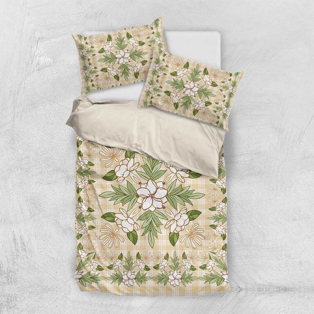 Squares Maile Leaf Bedding Set Beige Palaka Hawaiian Quilt Pattern - Polynesian Pride