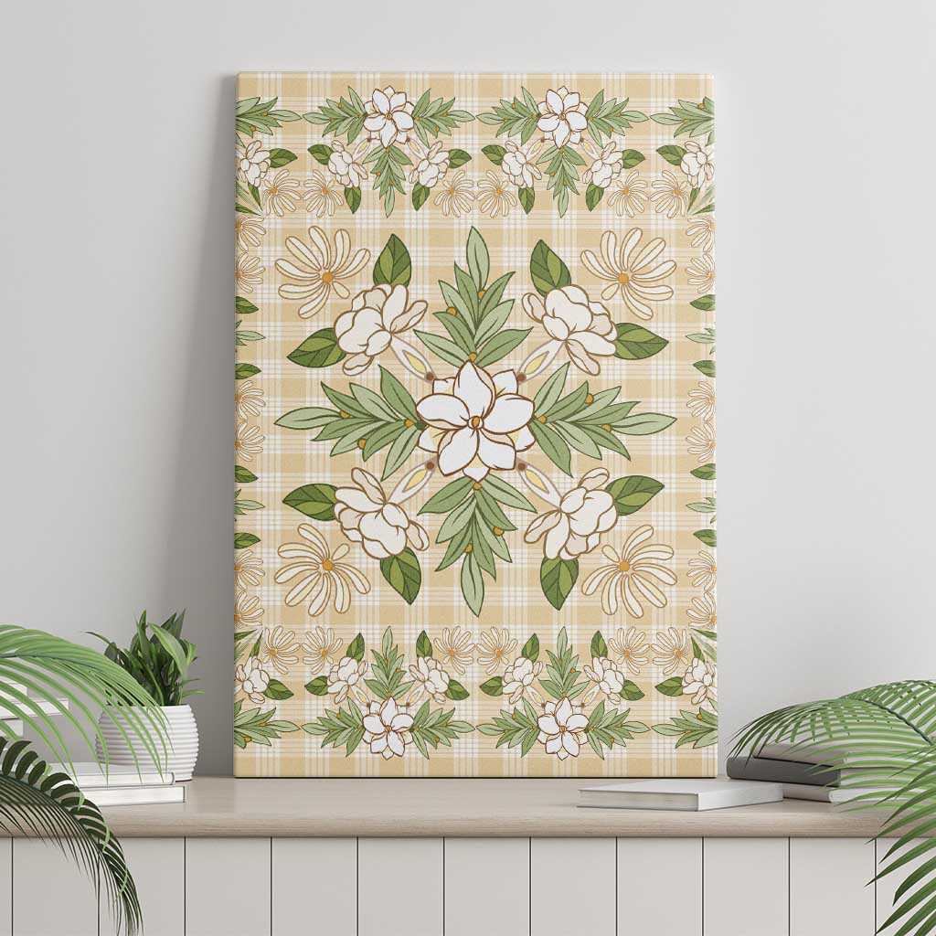 Squares Maile Leaf Canvas Wall Art Beige Palaka Hawaiian Quilt Pattern - Polynesian Pride