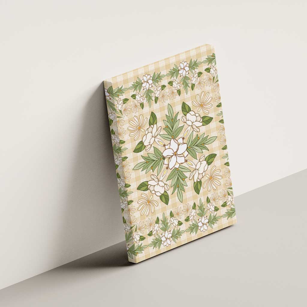 Squares Maile Leaf Canvas Wall Art Beige Palaka Hawaiian Quilt Pattern - Polynesian Pride