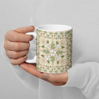 Squares Maile Leaf Ceramic Mug Beige Palaka Hawaiian Quilt Pattern LT9 - Polynesian Pride