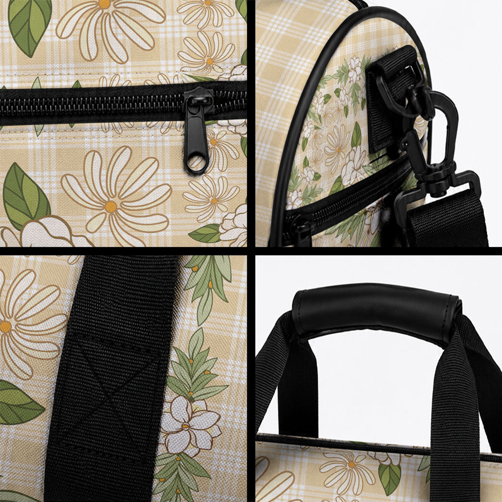 Squares Maile Leaf Duffle Bag Beige Palaka Hawaiian Quilt Pattern LT9 - Polynesian Pride