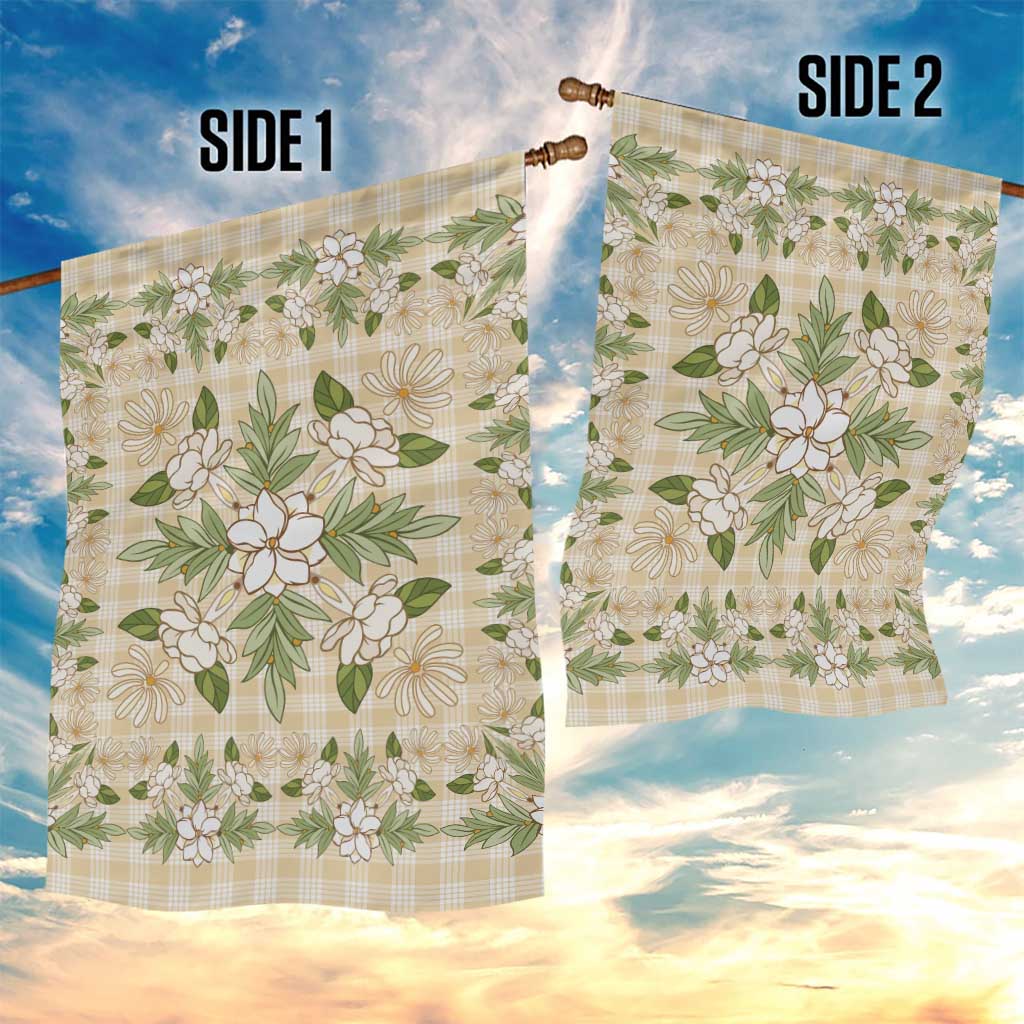 Squares Maile Leaf Garden Flag Beige Palaka Hawaiian Quilt Pattern - Polynesian Pride