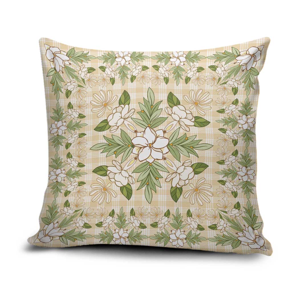Squares Maile Leaf Pillow Cover Beige Palaka Hawaiian Quilt Pattern LT9 Beige - Polynesian Pride