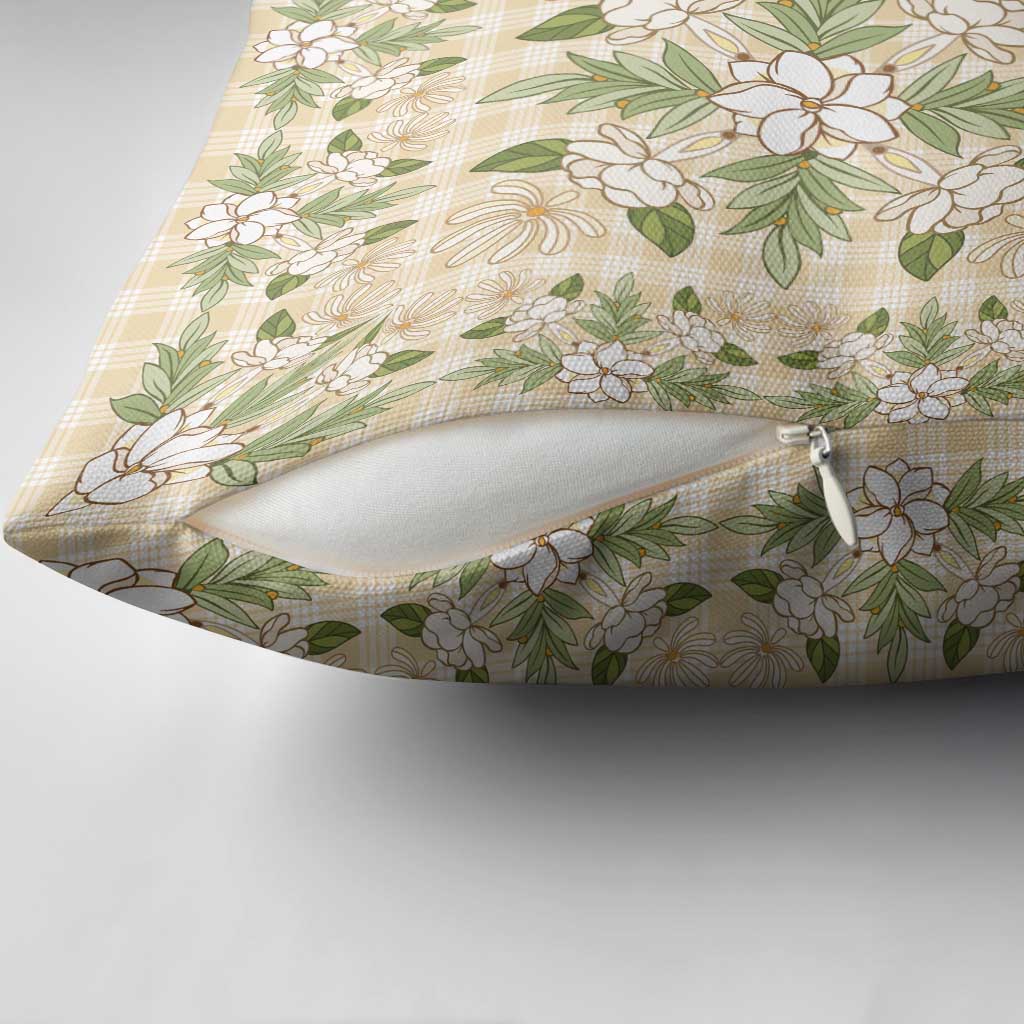 Squares Maile Leaf Pillow Cover Beige Palaka Hawaiian Quilt Pattern LT9 - Polynesian Pride