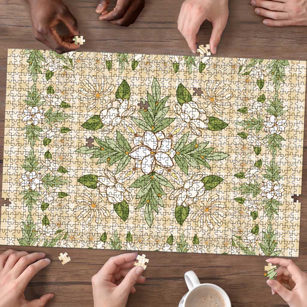 Squares Maile Leaf Puzzle Beige Palaka Hawaiian Quilt Pattern - Polynesian Pride