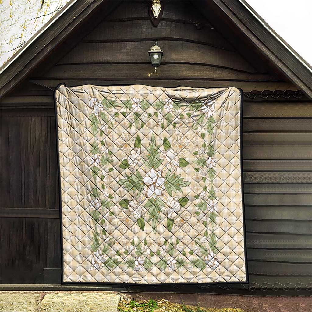 Squares Maile Leaf Quilt Beige Palaka Hawaiian Quilt Pattern - Polynesian Pride