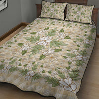 Squares Maile Leaf Quilt Bed Set Beige Palaka Hawaiian Quilt Pattern - Polynesian Pride