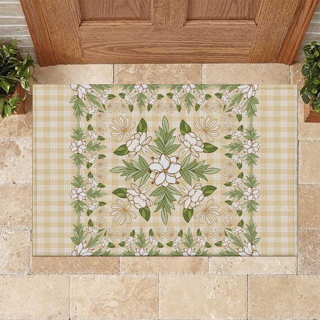 Squares Maile Leaf Rubber Doormat Beige Palaka Hawaiian Quilt Pattern - Polynesian Pride