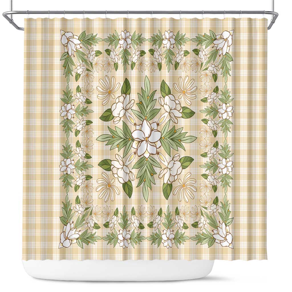Squares Maile Leaf Shower Curtain Beige Palaka Hawaiian Quilt Pattern LT9 Beige - Polynesian Pride