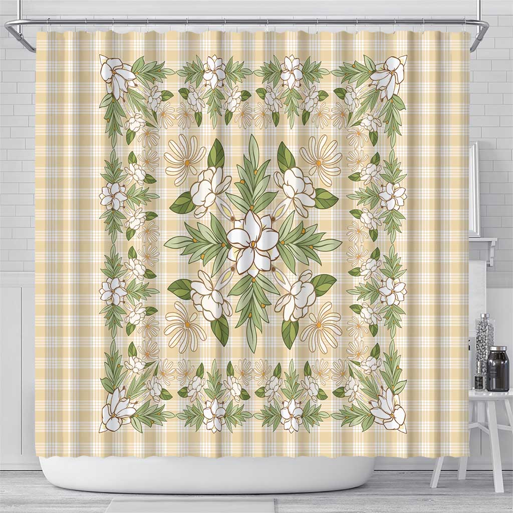 Squares Maile Leaf Shower Curtain Beige Palaka Hawaiian Quilt Pattern LT9 - Polynesian Pride