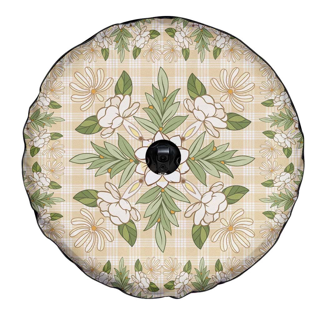 Squares Maile Leaf Spare Tire Cover Beige Palaka Hawaiian Quilt Pattern - Polynesian Pride