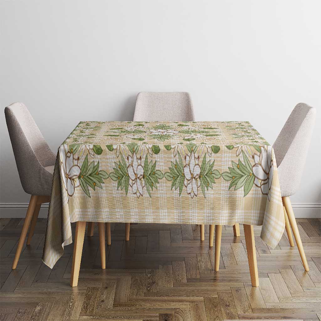 Squares Maile Leaf Tablecloth Beige Palaka Hawaiian Quilt Pattern - Polynesian Pride