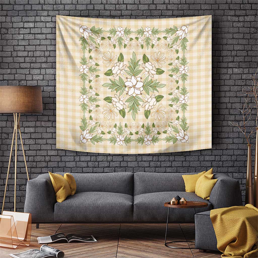 Squares Maile Leaf Tapestry Beige Palaka Hawaiian Quilt Pattern LT9 Beige - Polynesian Pride