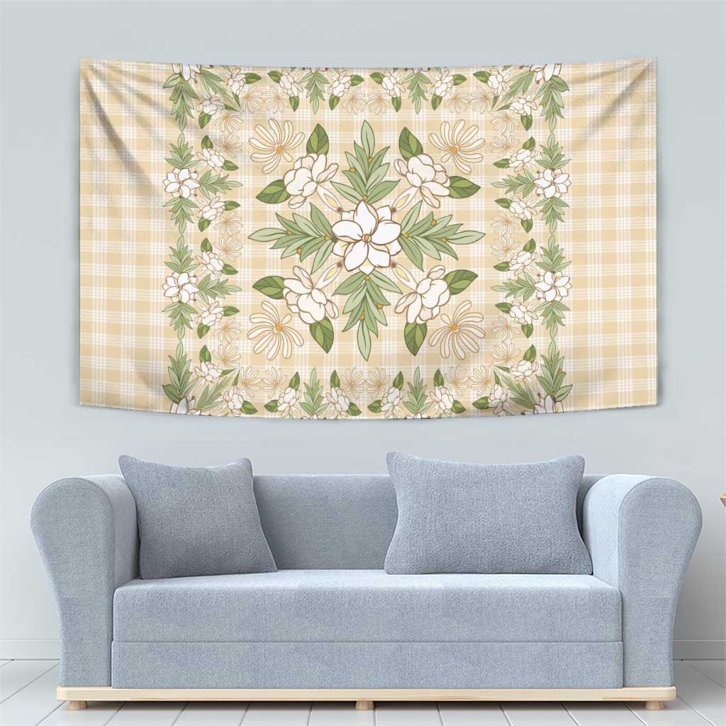 Squares Maile Leaf Tapestry Beige Palaka Hawaiian Quilt Pattern LT9 - Polynesian Pride