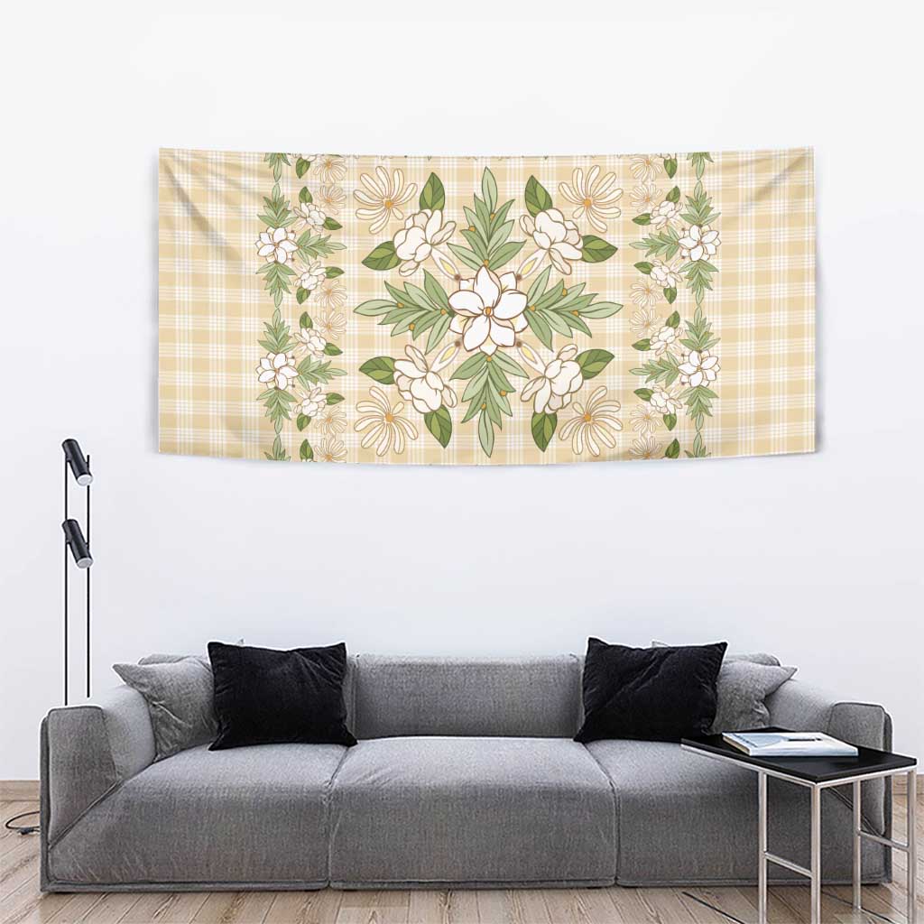 Squares Maile Leaf Tapestry Beige Palaka Hawaiian Quilt Pattern LT9 - Polynesian Pride