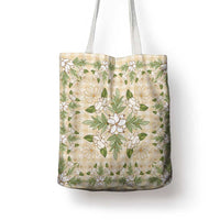 Squares Maile Leaf Tote Bag Beige Palaka Hawaiian Quilt Pattern - Polynesian Pride