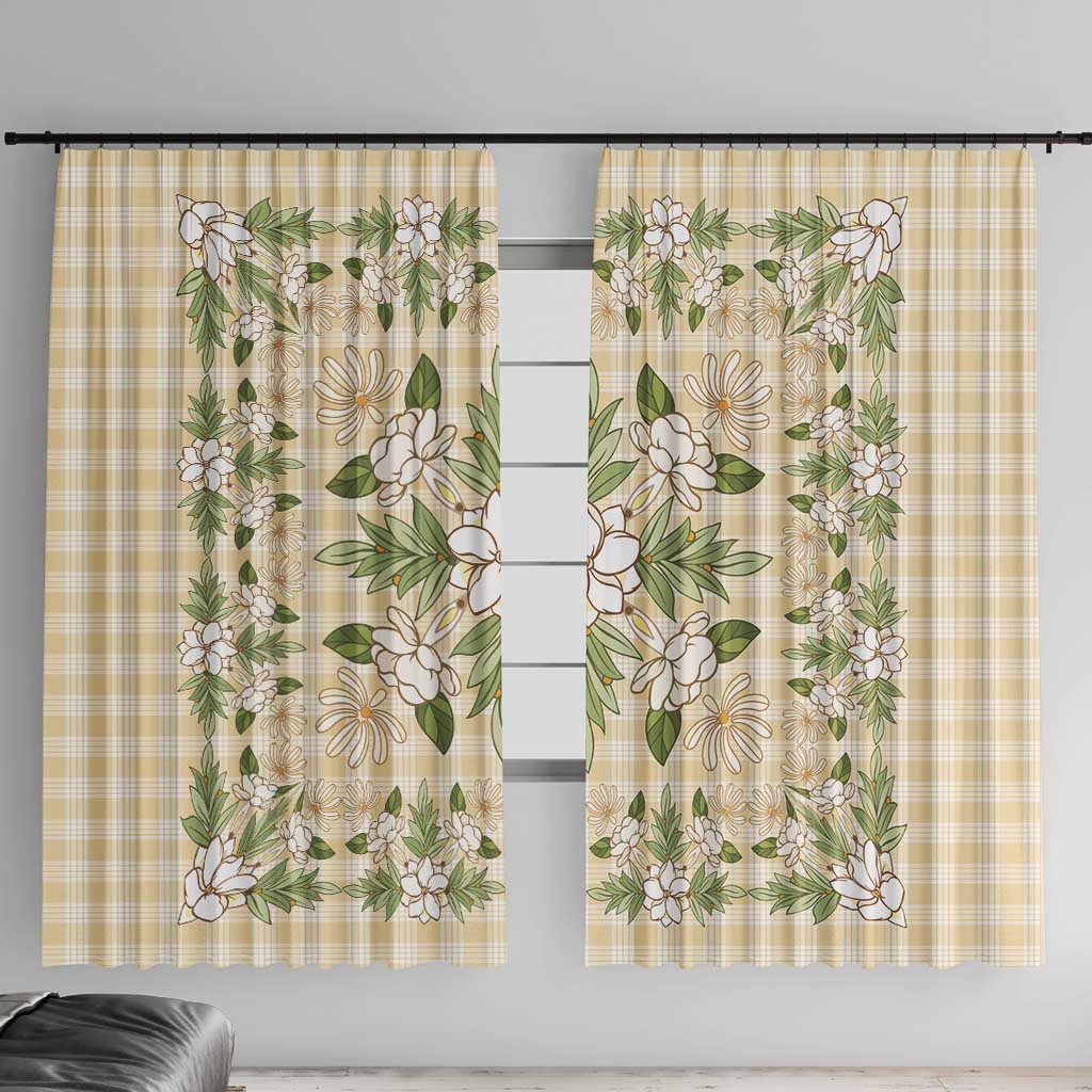 Squares Maile Leaf Window Curtain Beige Palaka Hawaiian Quilt Pattern - Polynesian Pride